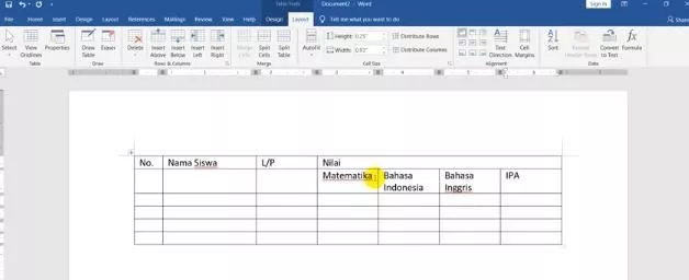 cara membuat tabel di word hp