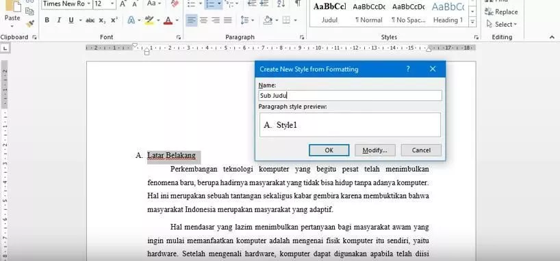 cara membuat titik daftar isi