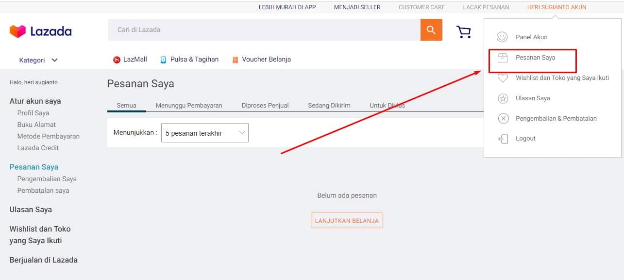 Cara Menghapus Riwayat Pesanan di Lazada