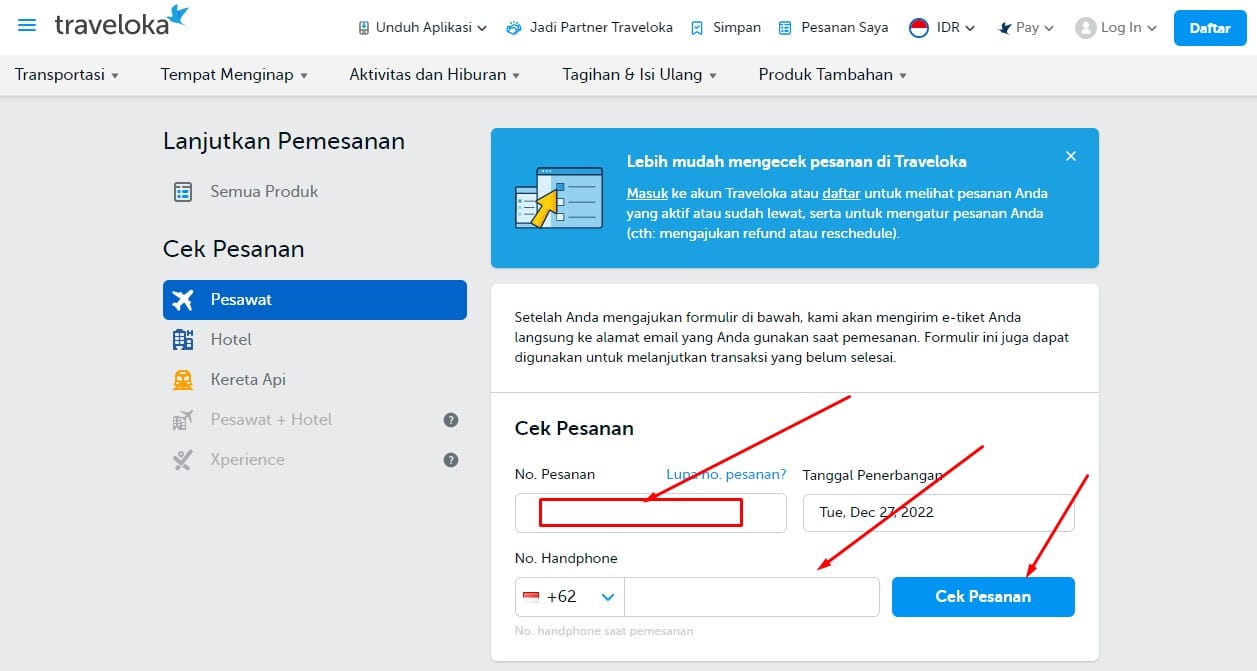 Cara mengecek tiket pesawat Traveloka