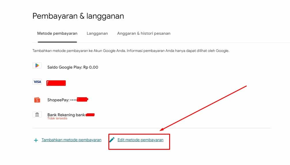 Cara menghapus metode pembayaran google play