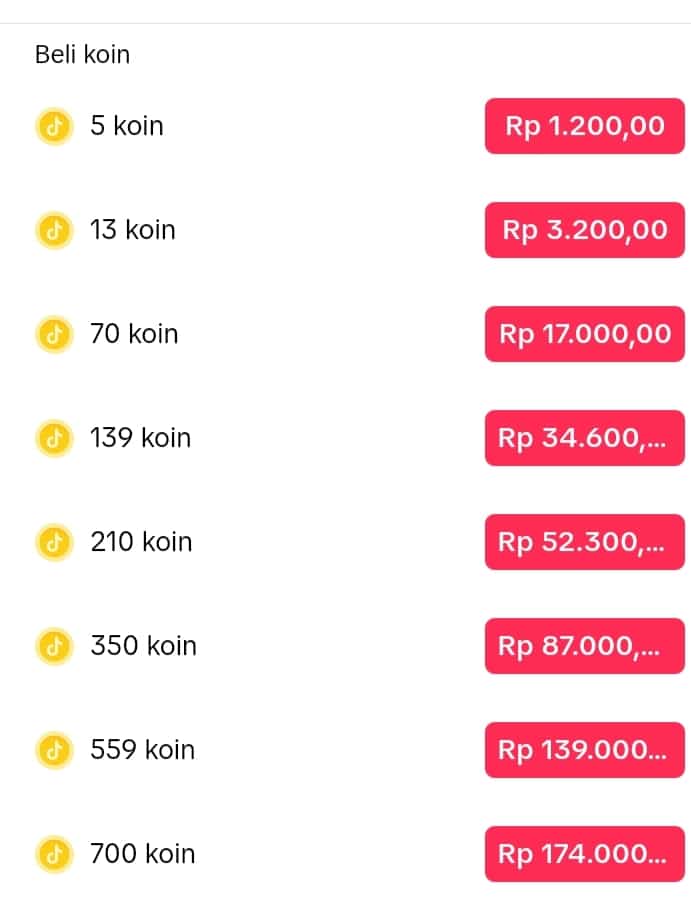 2000 Koin TikTok Berapa Rupiah