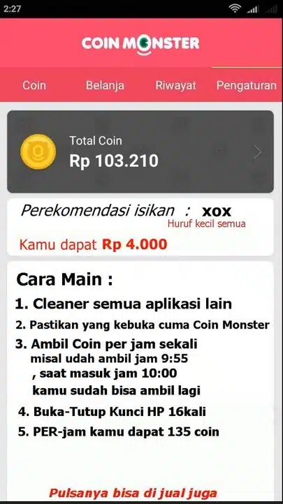 Coin monster isi pulsa gratis 