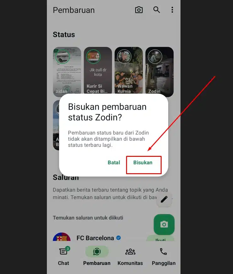 cara mengembalikan status WA yang dibisukan