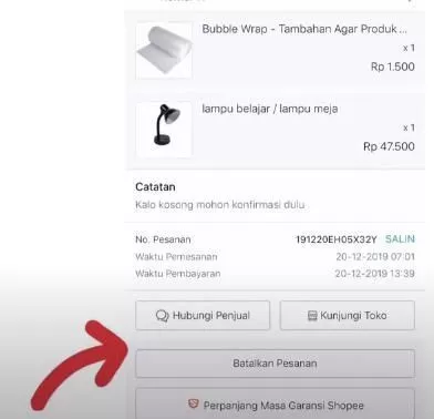 CARA MEMBATALKAN PESANAN DI SHOPEE