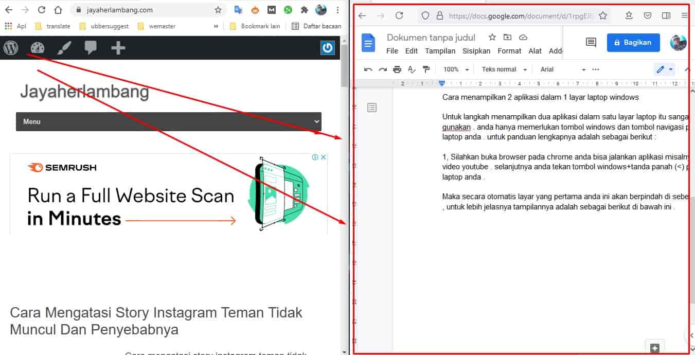 cara menampilkan 2 aplikasi dalam 1 layar laptop