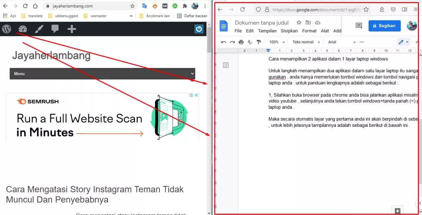 cara menampilkan 2 aplikasi dalam 1 layar laptop