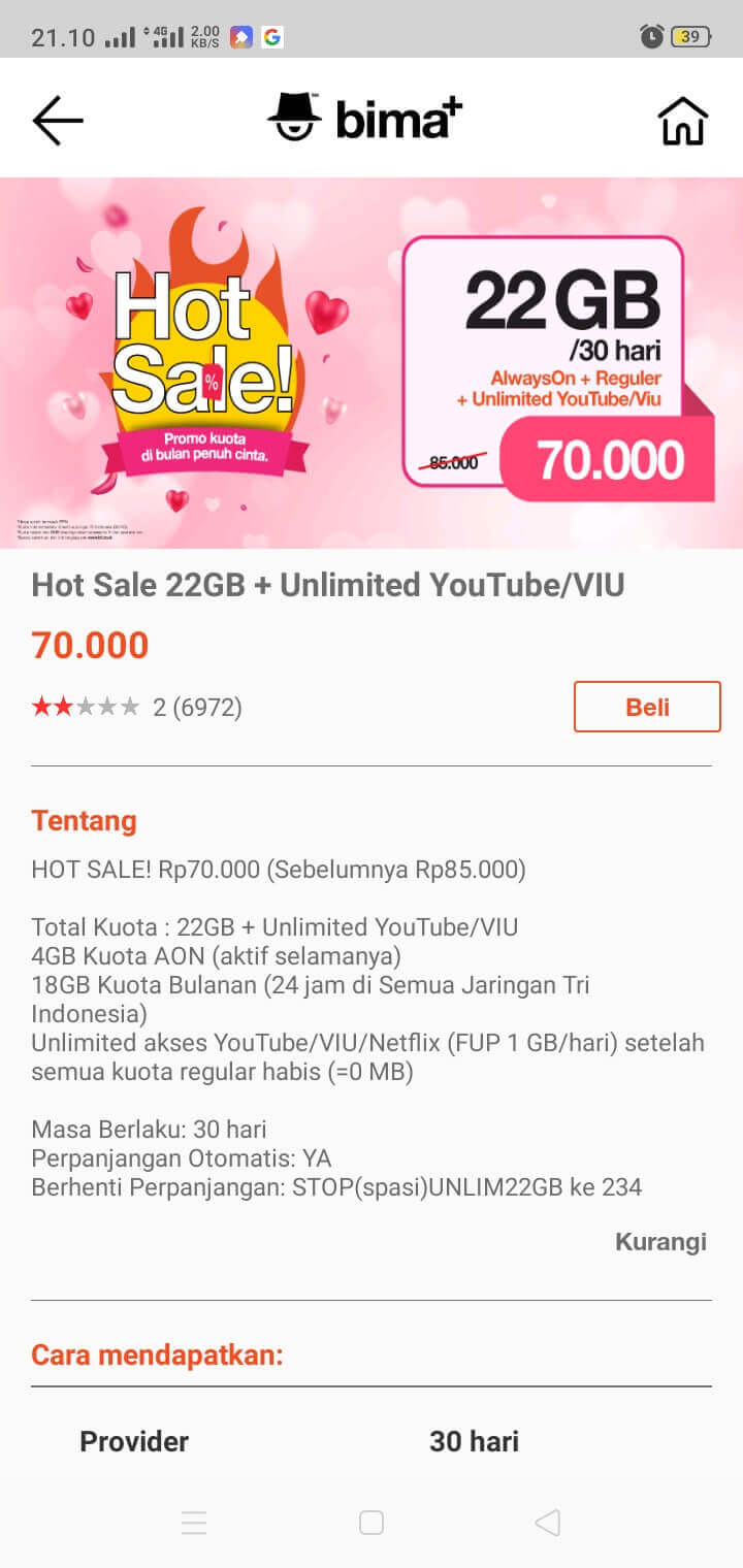 Cara Daftar Paket Tri 22gb Unlimited Youtube