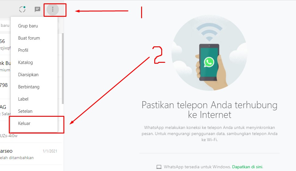 cara keluar dari whatsapp web di komputer