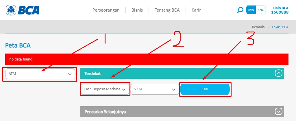 atm setor tunai bca terdekat