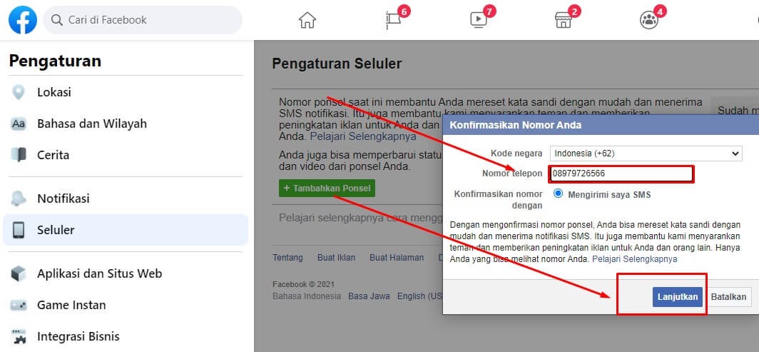 Cara mengubah no telp Di Facebook
