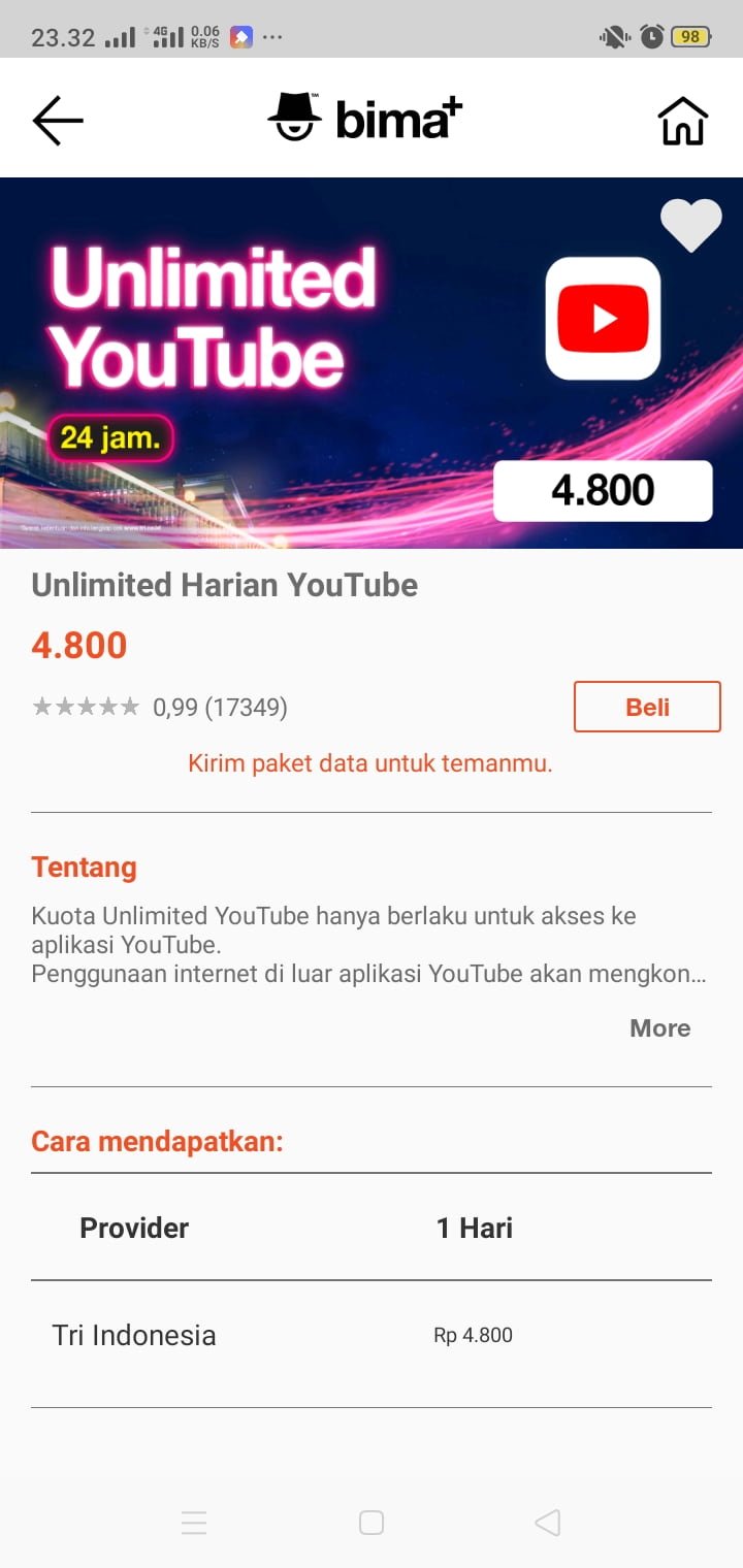 paket youtube unlimited 24 jam